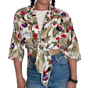 Rhapsody Safari Jungle Print Button Up Cotton Blouse Vintage 1990s Size Large